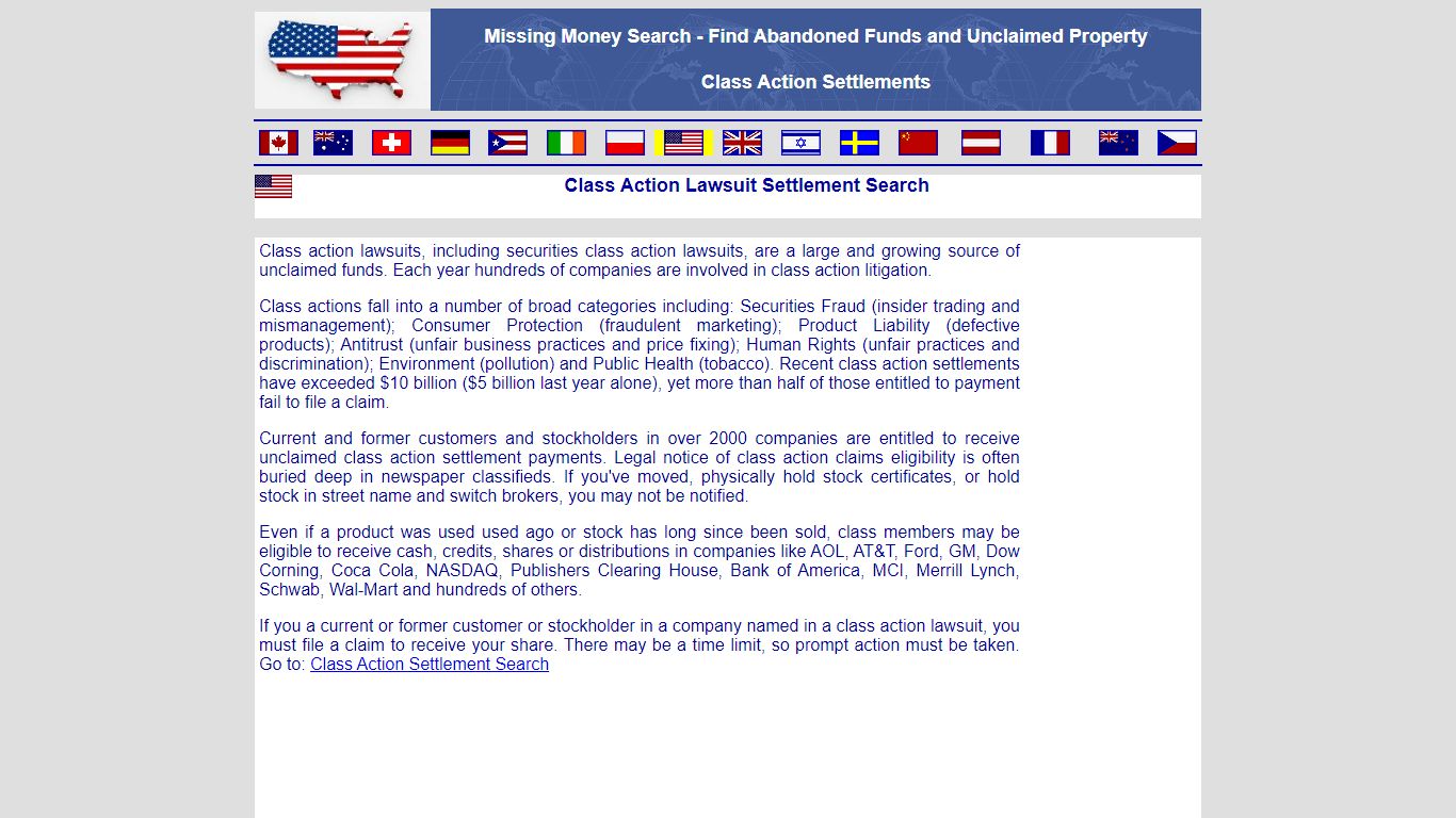 Class Action Settlement Search - Unclaimed Assets